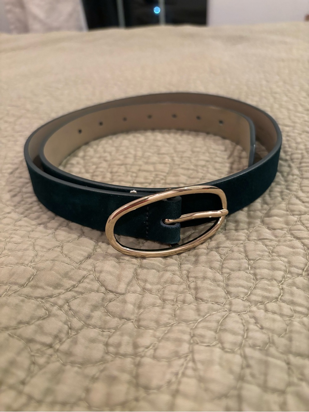 Loft Dark Green Leather Belt w/ Oval Buckle M
